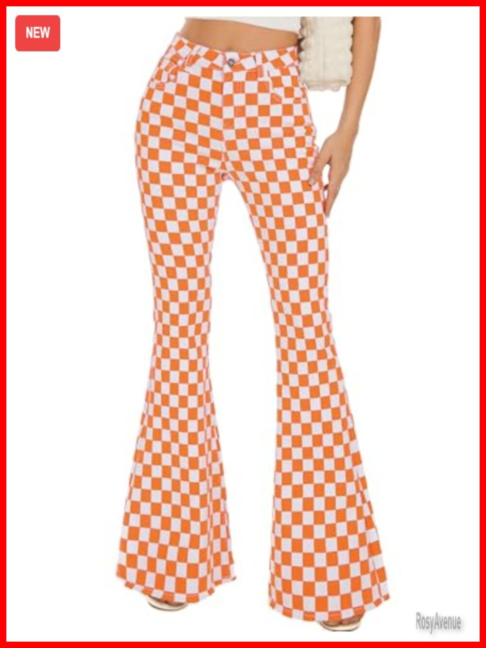 Odefou Women's High Waisted Flare Bell Bottom Jeans Stretch Plaid Denim Bootcut